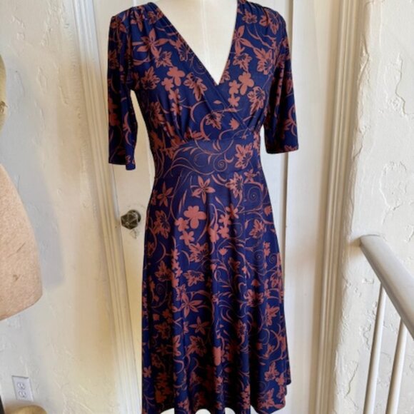 MATRUSHKA CONSTRUCTION Blue and Rust Floral Dress Size Small - Picture 1 of 8